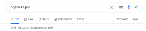 Informativno pretraživanje pojma u Google tražilici - odjeća za pse